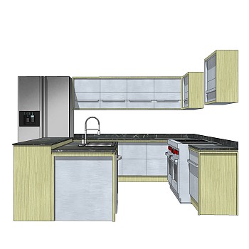 现代橱柜草图大师模型，岛型橱柜sketchup模型下载