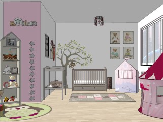 儿童房su模型，儿童房玩具床具组合草图大师模型下载