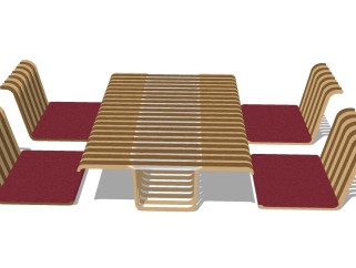 日式桌椅草图大师模型 ，桌椅组合skp文件下载