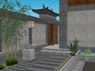中式庭院su模型下载，庭院sketchup模型