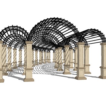 欧式铁艺廊架草图大师模型，铁艺廊架sketchup模型下载