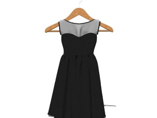 现代黑色连衣裙免费su模型，服饰skb文件下载