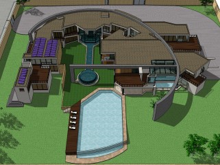 现代泳池别墅草图大师模型，别墅SU模型下载