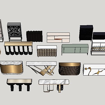 现代边柜电视柜组合su模型，柜子草图大师模型下载