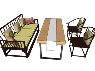 新中式休闲桌椅草图大师模型下载，休闲桌椅SU模型