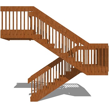 现代实木双跑平行楼梯草图大师模型，实木双跑平行楼梯sketchup模型免费下载