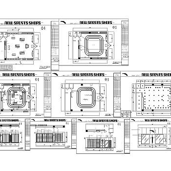 各种造形体育品牌专卖店CAD施工图套图，专卖店CAD建筑图纸下载