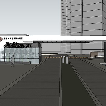 现代住宅小区入口skp文件下载，小区入口sketchup模型
