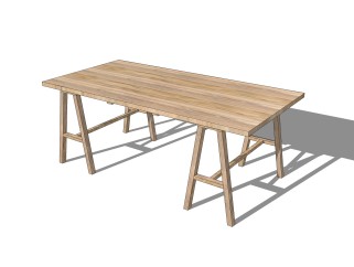 现代实木餐桌su模型，长餐桌简易桌子sketchup模型下载