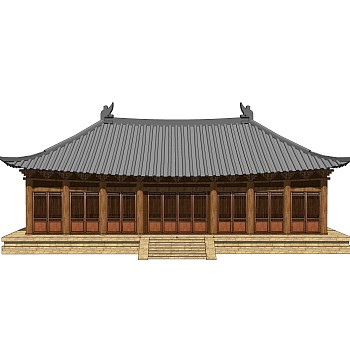 中式寺庙草图大师模型，寺庙SKP模型下载