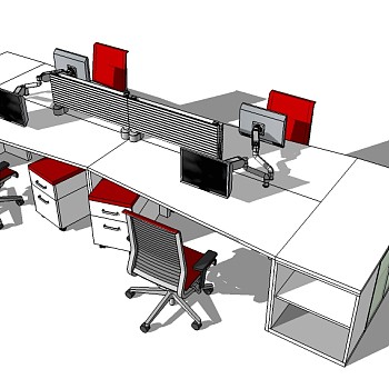 现代隔断办公桌草图大师模型，办公桌su模型下载