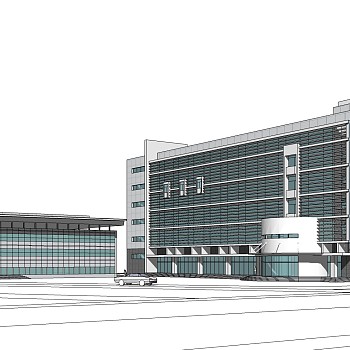 现代办公楼外观草图大师模型，办公楼外观sketchup模型免费下载