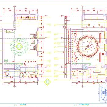餐厅圆桌小包间CAD建筑设计施工图纸下载
