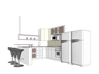 现代橱柜su免费模型，厨房柜草图大师模型下载