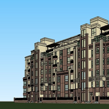 新古典公寓楼草图大师模型免费下载，sketchup居住建筑模型分享