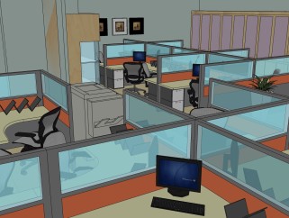  现代风格办公室室内表现草图，办公室sketchup模型下载