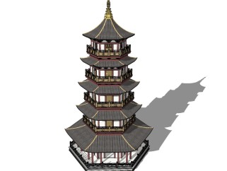 中式宝塔免费su模型、景观宝塔草图大师模型下载.