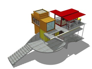 现代集装箱改造房草图大师模型，改造房sketchup模型下载