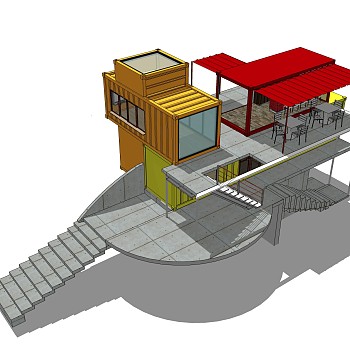 现代集装箱改造房草图大师模型，改造房sketchup模型下载