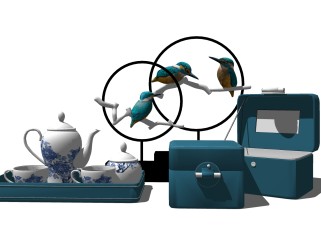 新中式小鸟摆件草图大师模型,现代摆件su模型下载