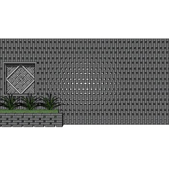中式景观墙SU模型下载，景观墙skb模型分享