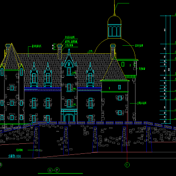 城堡全套CAD施工图，城堡CAD建筑图纸下载