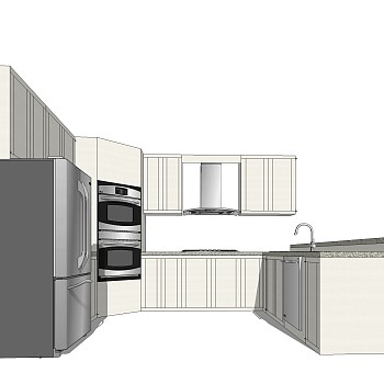 现代岛型橱柜sketchup模型，厨房柜草图大师模型下载