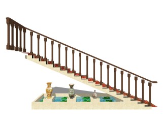 现代单跑楼梯草图大师模型，单跑楼梯sketchup模型免费下载