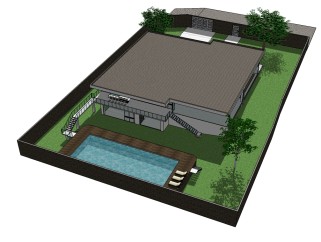 独栋欧式泳池别墅草图大师模型，别墅SU模型下载