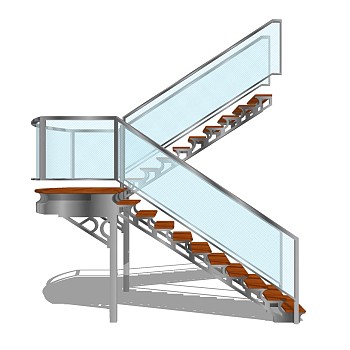 现代钢结构双跑平行楼梯草图大师模型，钢结构双跑平行楼梯sketchup模型免费下载