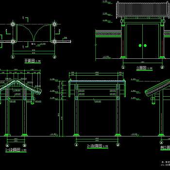 原创全套形车首大门CAD施工图，全套形车首大门建筑施工图下载