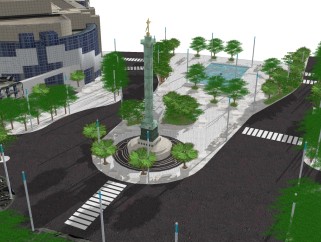 现代广场景观草图大师模型，广场sketchup模型免费下载