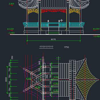 园林六角亭CAD素材，六角亭CAD建筑图纸下载