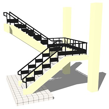 现代双跑平行楼梯草图大师模型，钢架楼梯sketchup模型免费下载