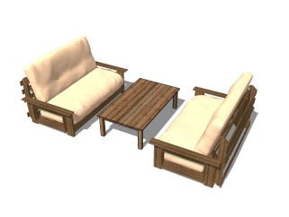 中式双人沙发组合免费su模型，沙发草图大师模型