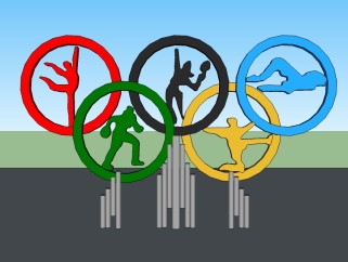 现代奥运会标志五环su模型下载、城市景观小品草图大师模型下载