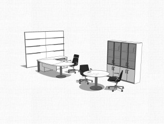 现代白色老板桌组合su模型，老板桌sketchup模型下载
