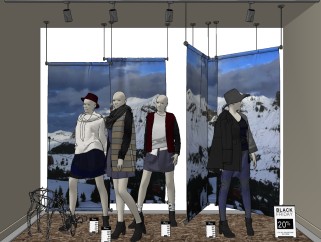 现代服装店橱窗模特模型组合草图大师模型，服装店su模型下载