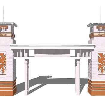 现代简约风入口大门su模型下载，sketchup入口大门skp模型