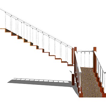 现代实木双跑折梯草图大师模型，实木双跑折梯sketchup模型免费下载