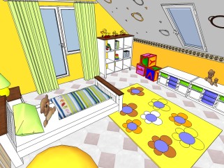 现代儿童房草图大师模型，儿童房sketchup模型下载