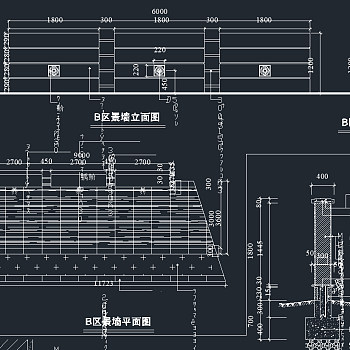 景观围墙cad施工图纸纸，围墙建筑工程设计图纸下载