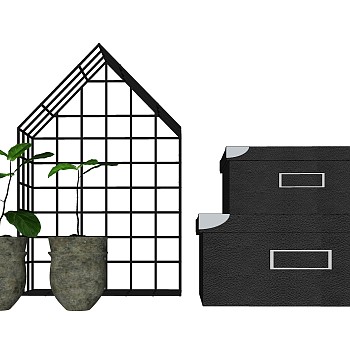 北欧盆栽收纳盒摆件草图大师模型,现代装饰品su模型下载