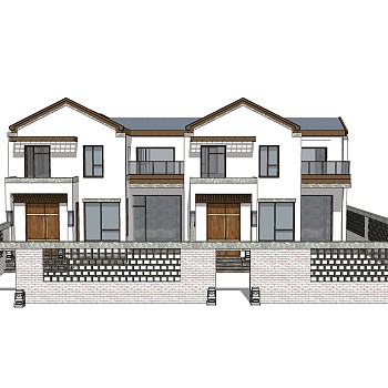 现代联排别墅su模型，别墅草图大师模型下载
