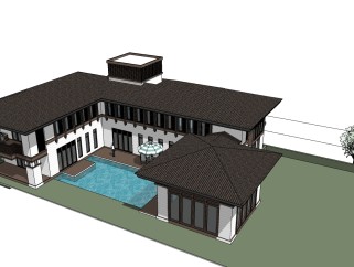 中式风格别墅su模型，别墅sketchup模型下载