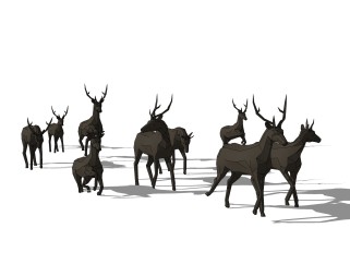 现代动物鹿雕塑su模型,摆件草图大师模型下载