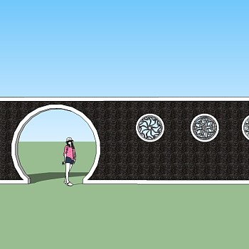 新中式景墙拱门草图大师模型，景墙sketchup模型skp文件下载