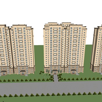 欧式高层公寓楼外观草图大师模型，公寓su模型下载