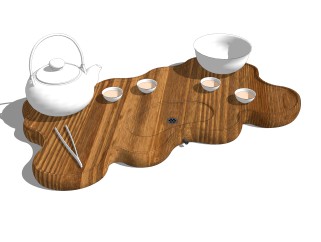 中式实木茶盘草图大师模型，茶具sketchup模型下载