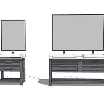 现代浴室柜洗手台sketchup模型，浴室柜架草图大师模型下载